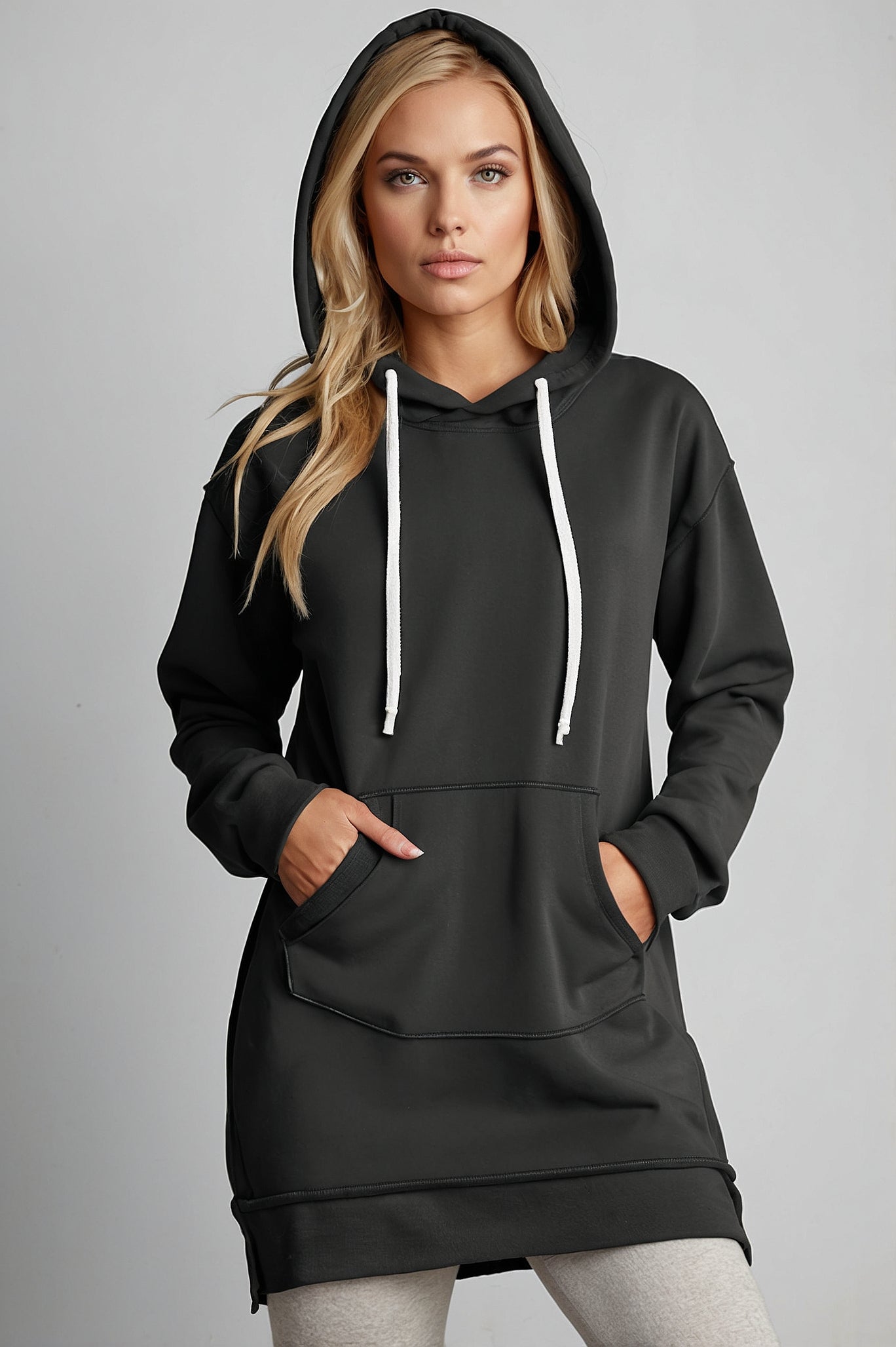 Hooded Sweatshirt Dress - Relaxed Fit with Drawstring & Pocket for Women