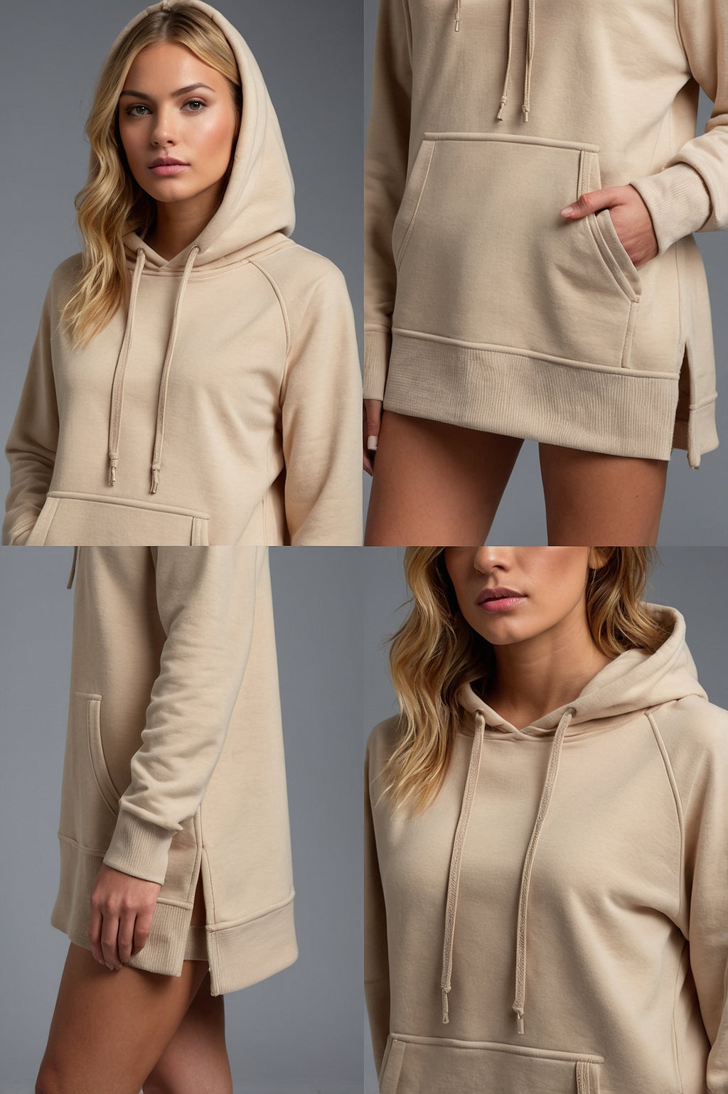 Hooded Sweatshirt Dress - Relaxed Fit with Drawstring & Pocket for Women