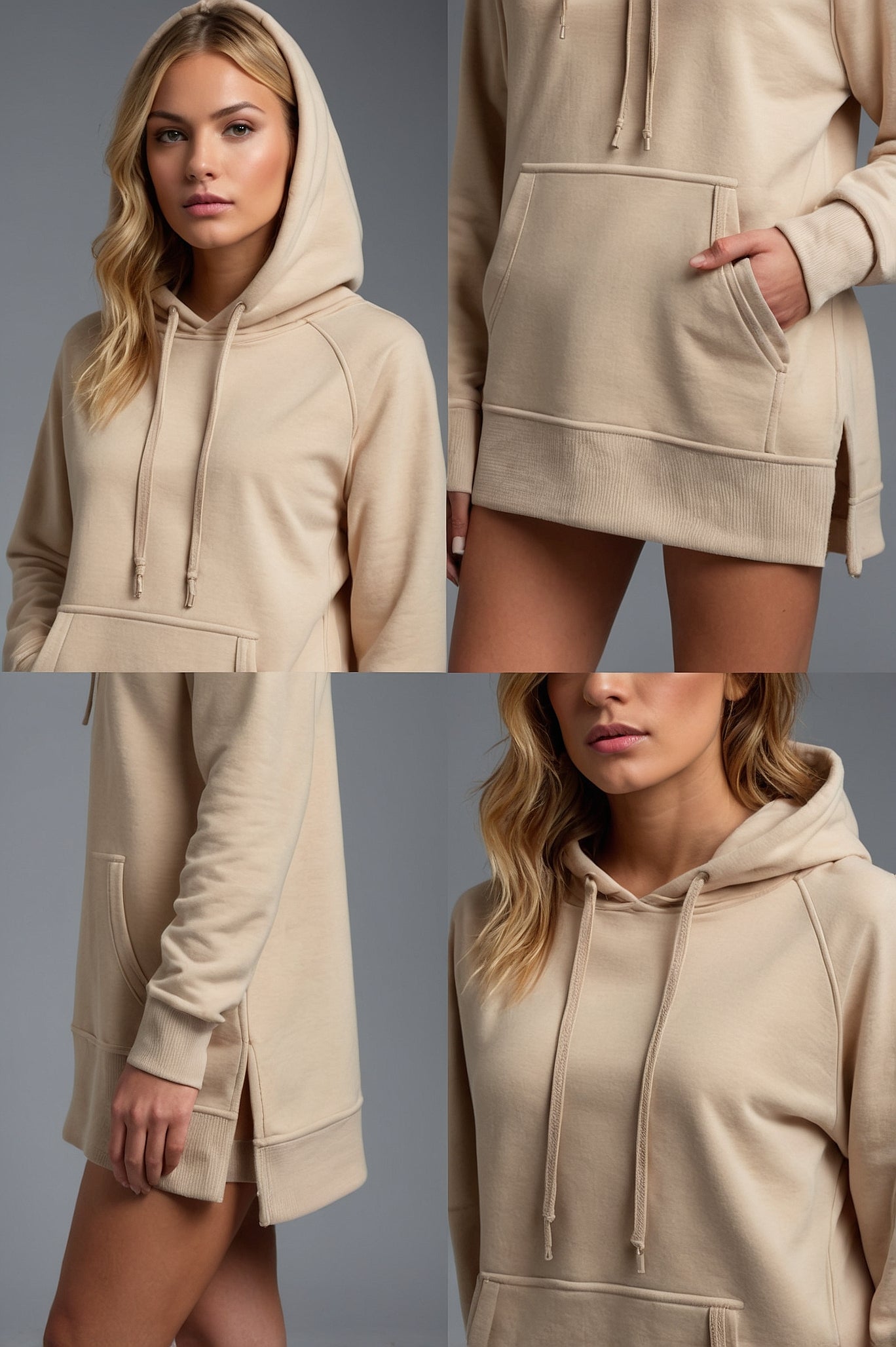 Hooded Sweatshirt Dress - Relaxed Fit with Drawstring & Pocket for Women