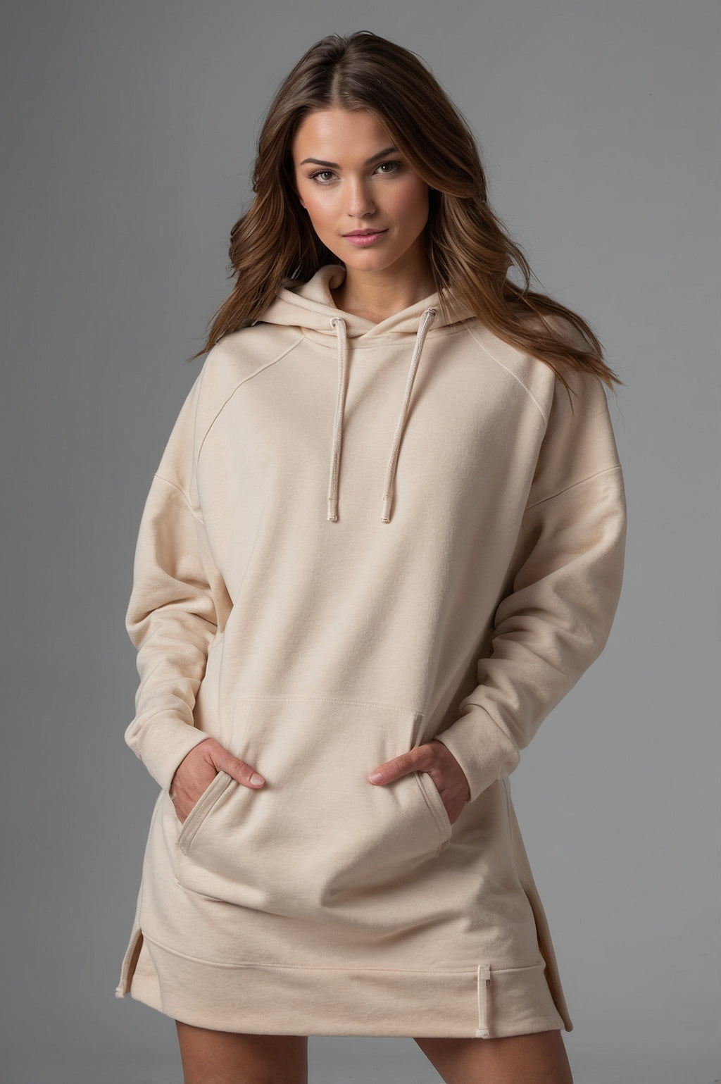 Hooded Sweatshirt Dress - Relaxed Fit with Drawstring & Pocket for Women