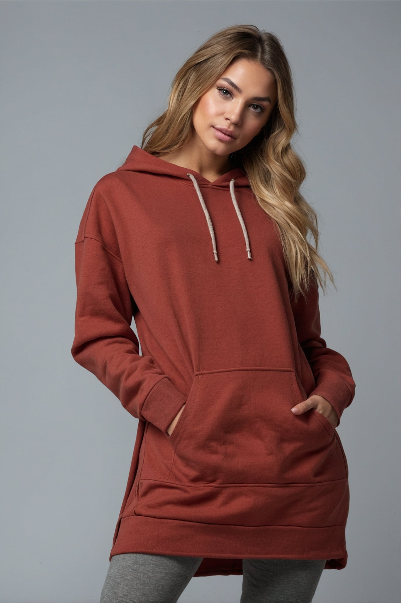 Hooded Sweatshirt Dress - Relaxed Fit with Drawstring & Pocket for Women