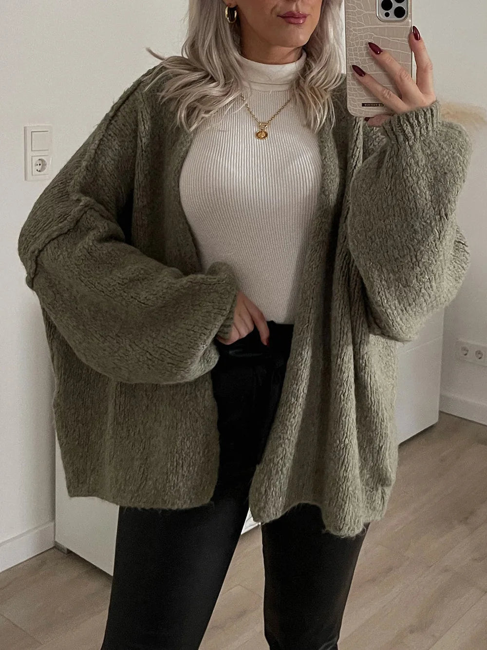 Cosy Knit Cardigan - Long Sleeve Open Front Sweater Jacket for Women