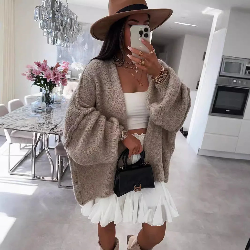 Cosy Knit Cardigan - Long Sleeve Open Front Sweater Jacket for Women