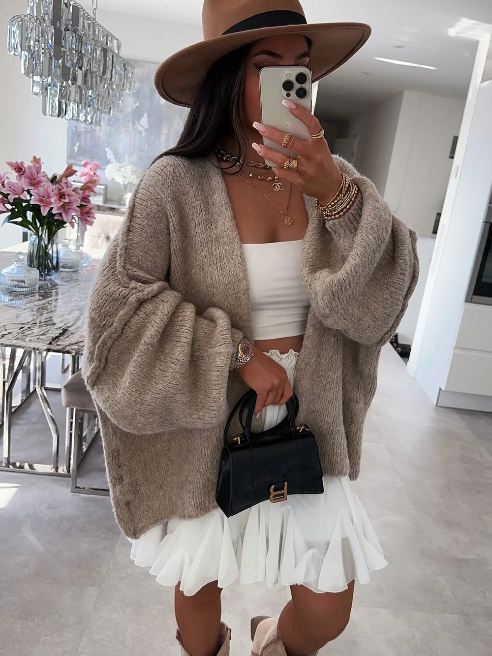 Cosy Knit Cardigan - Long Sleeve Open Front Sweater Jacket for Women