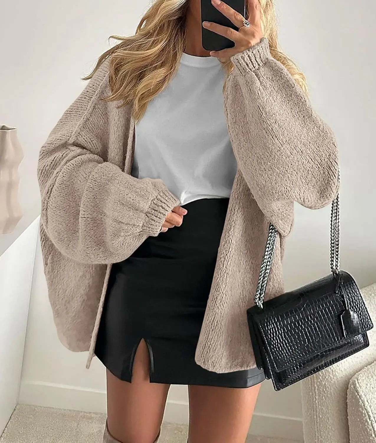 Cosy Knit Cardigan - Long Sleeve Open Front Sweater Jacket for Women