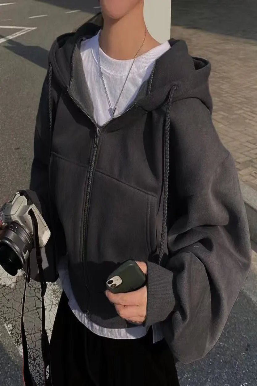 Bright blue cropped oversized zip-up hoodie - urban streetwear style