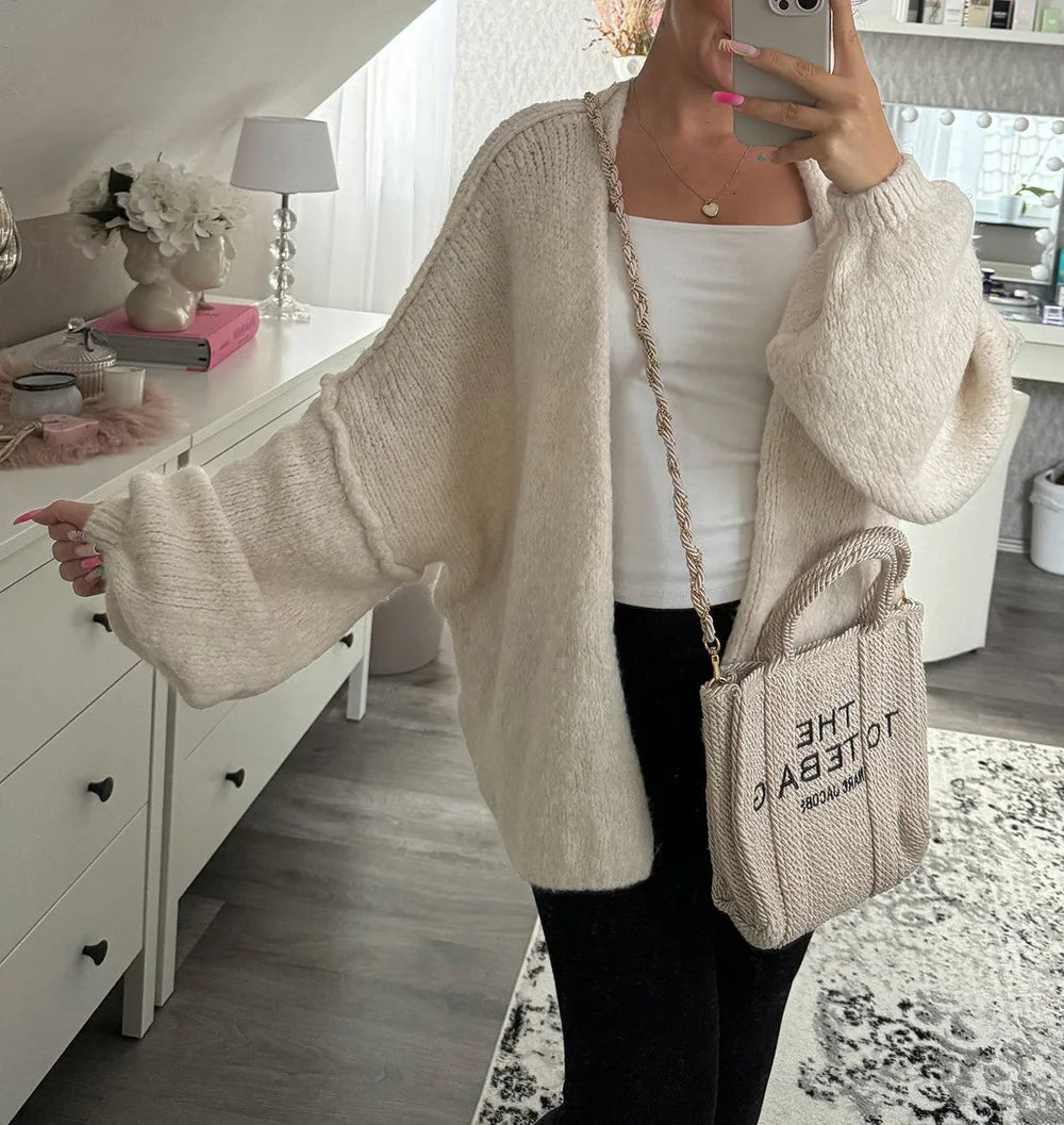 Cosy Knit Cardigan - Long Sleeve Open Front Sweater Jacket for Women