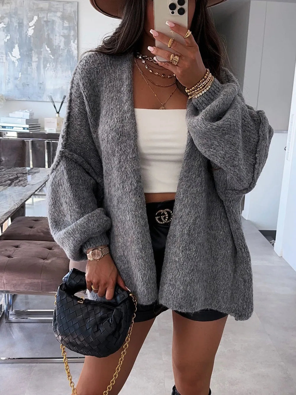 Cosy Knit Cardigan - Long Sleeve Open Front Sweater Jacket for Women