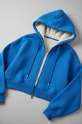 Blue hoodie - close-up fleece lining and zipper quality