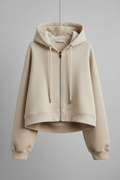Beige hoodie - close-up fabric texture and construction details
