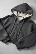 Dark gray hoodie - close-up zipper and fleece lining quality details