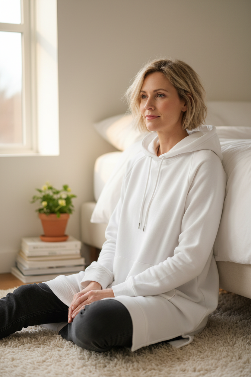 Photo 15 - Cliente blonde assise blanc