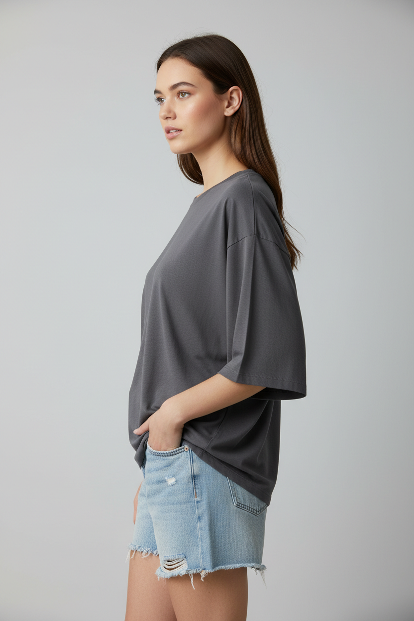 Side view gray tee with face