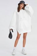 White hoodie dress bucket hat streetwear